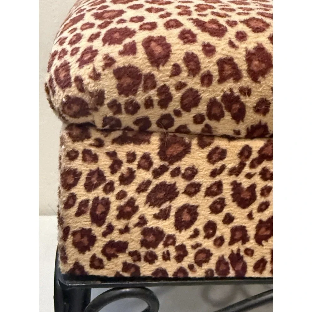 Vintage Leopard Velvet Foot Stool‎ Ottoman with Wrough Iron Legs 11